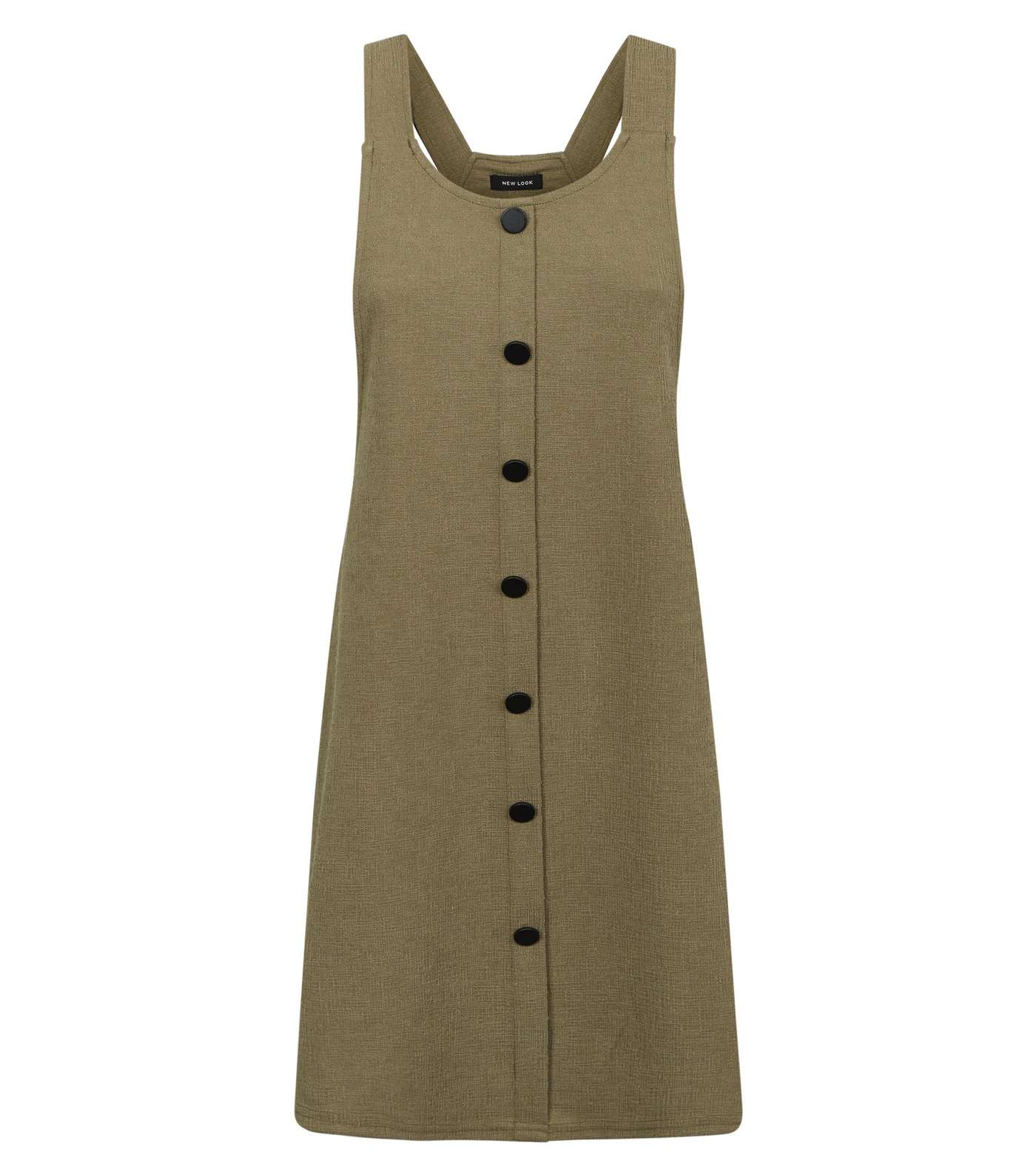 Khaki Crosshatch Button Front Pinafore Dress Image 4