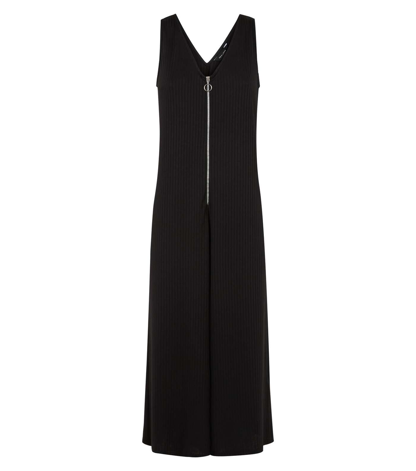 Black Ribbed Ring Pull Zip Front Jumpsuit Image 4