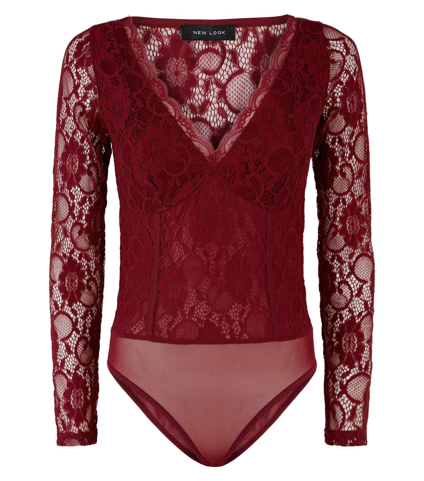Burgundy Lace Long Sleeve Bodysuit Image 4