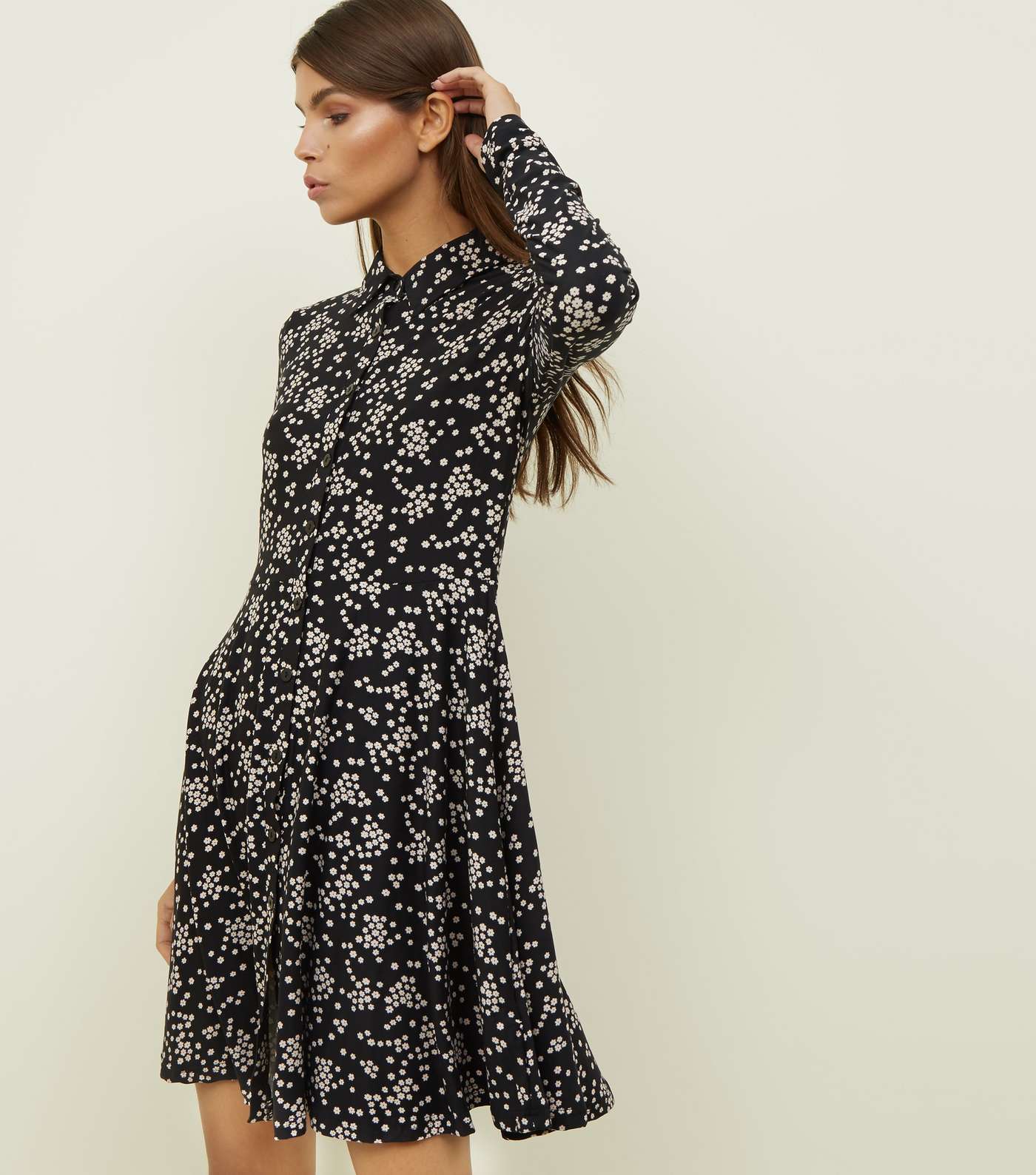 Black Ditsy Floral Soft Touch Shirt Dress