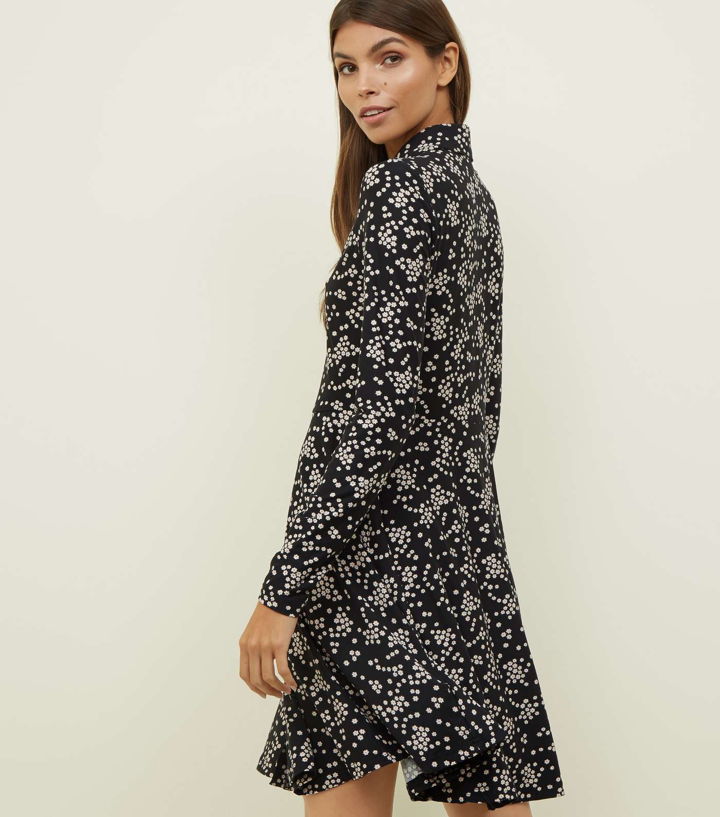 Black Ditsy Floral Soft Touch Shirt Dress Image 3