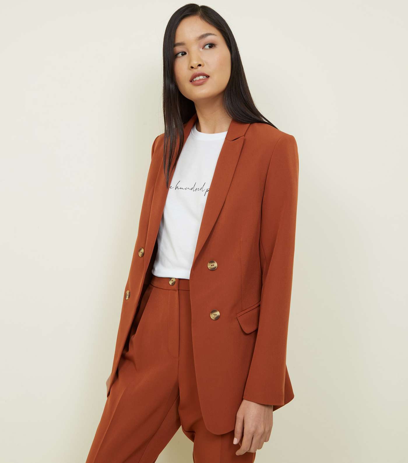 Rust Double Breasted Longline Blazer Image 2