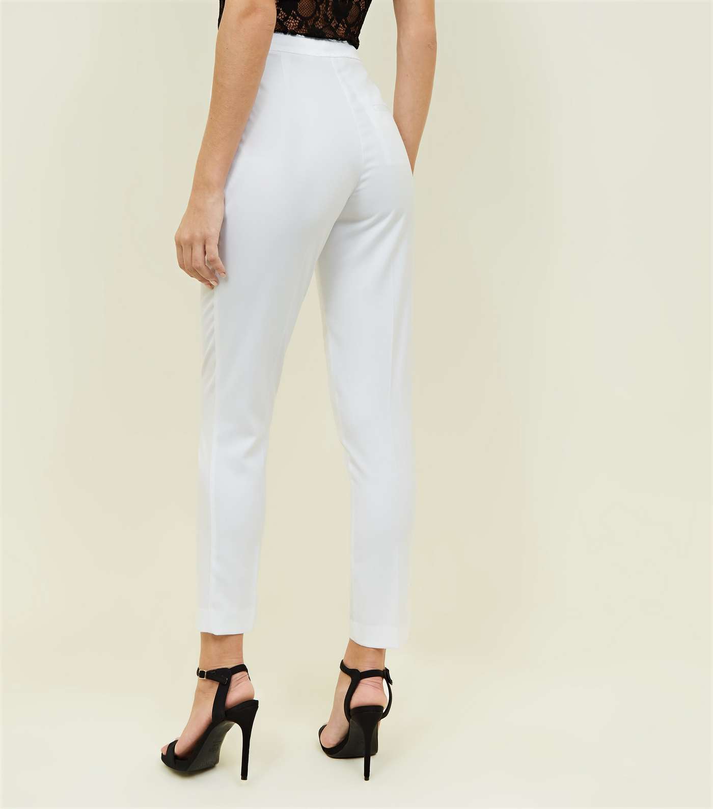 White Satin Contrast Slim Leg Trousers  Image 3
