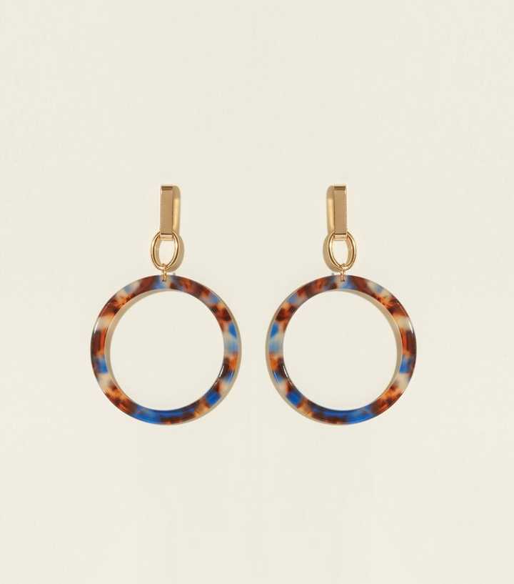 Blue Graphic Resin Hoop Earrings