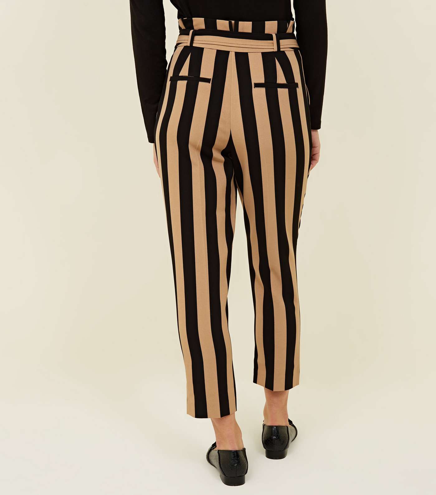 Petite Black Stripe Paperbag Waist Trousers  Image 3