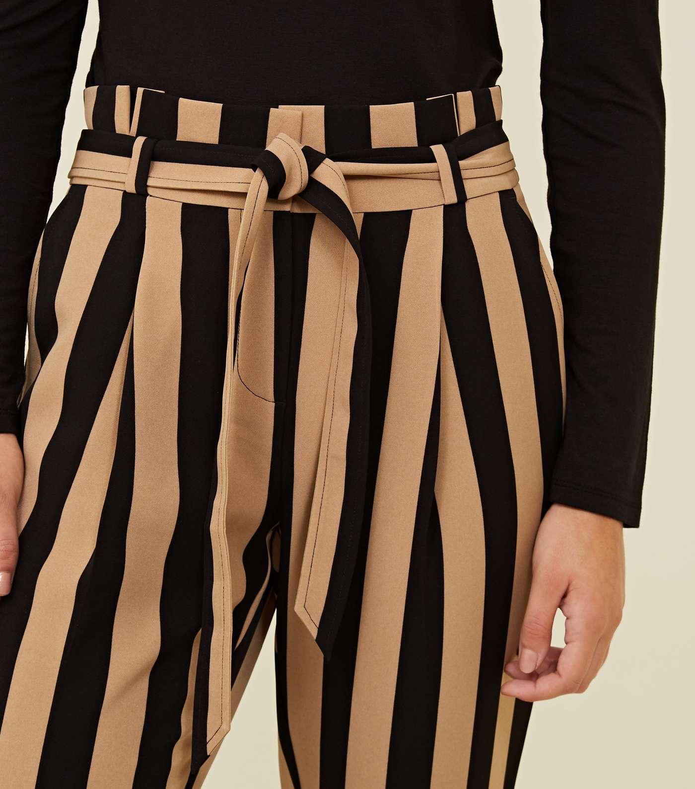 Petite Black Stripe Paperbag Waist Trousers  Image 5