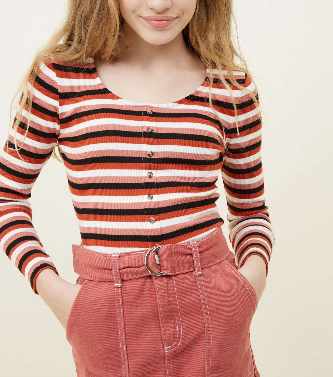 Girls Pink Stripe Button Front Top Image 5