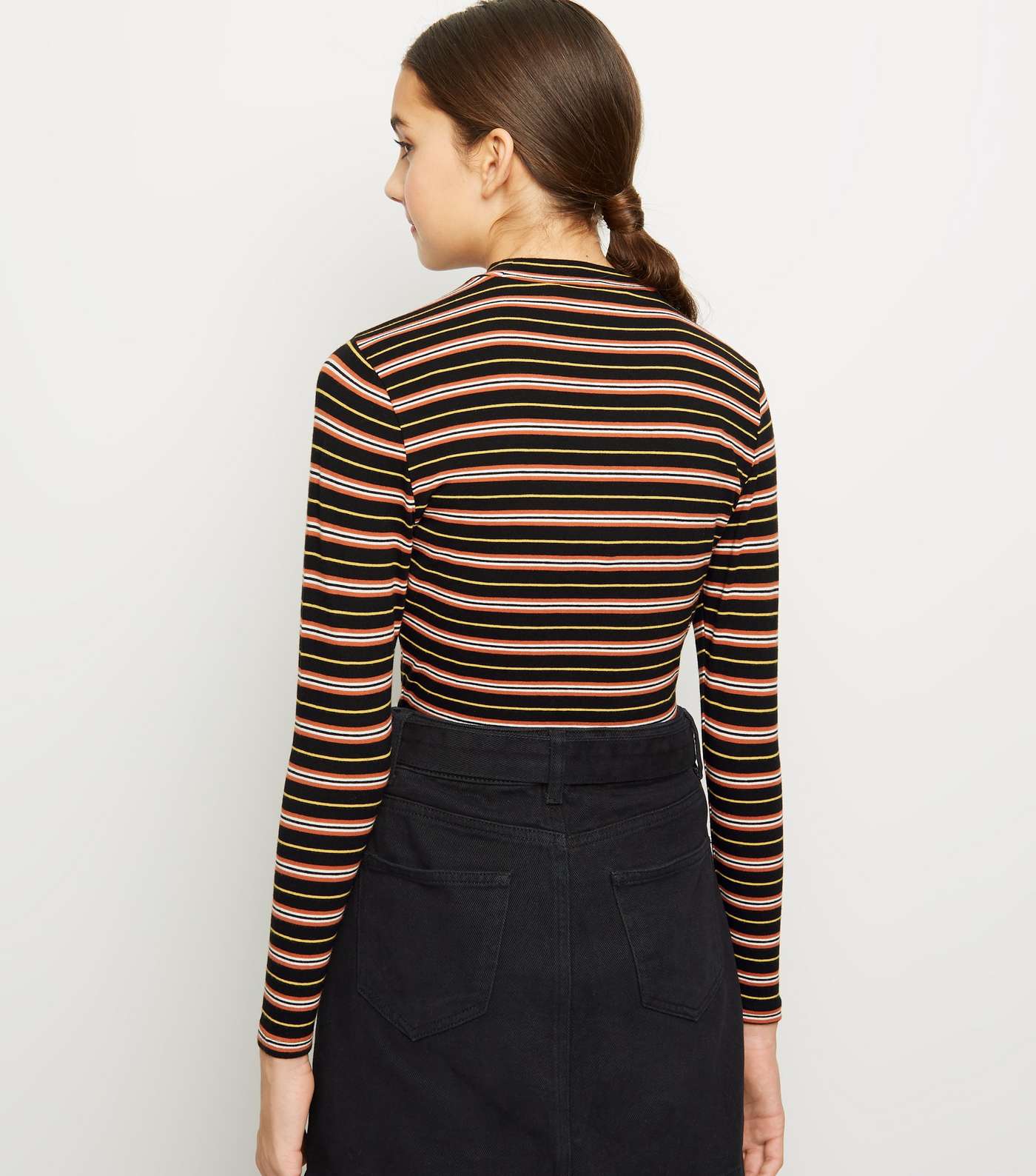 Girls Brown Stripe High Neck Long Sleeve T-Shirt Image 3