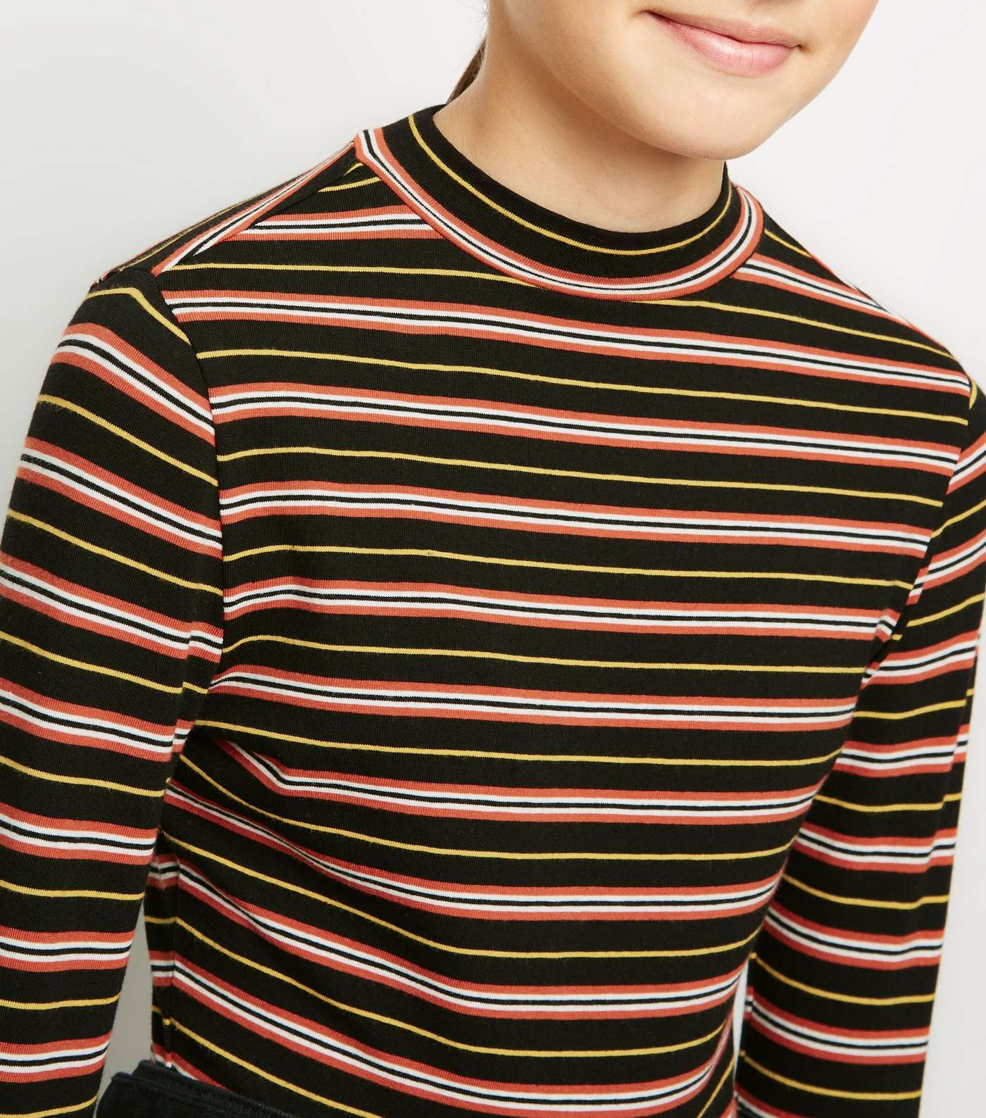Girls Brown Stripe High Neck Long Sleeve T-Shirt Image 5