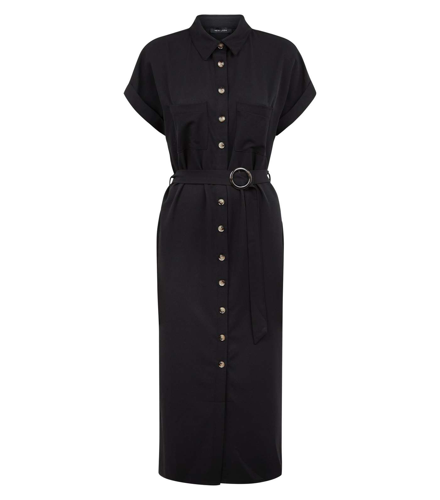 Black Button Through Midi Shirt Dress Image 4
