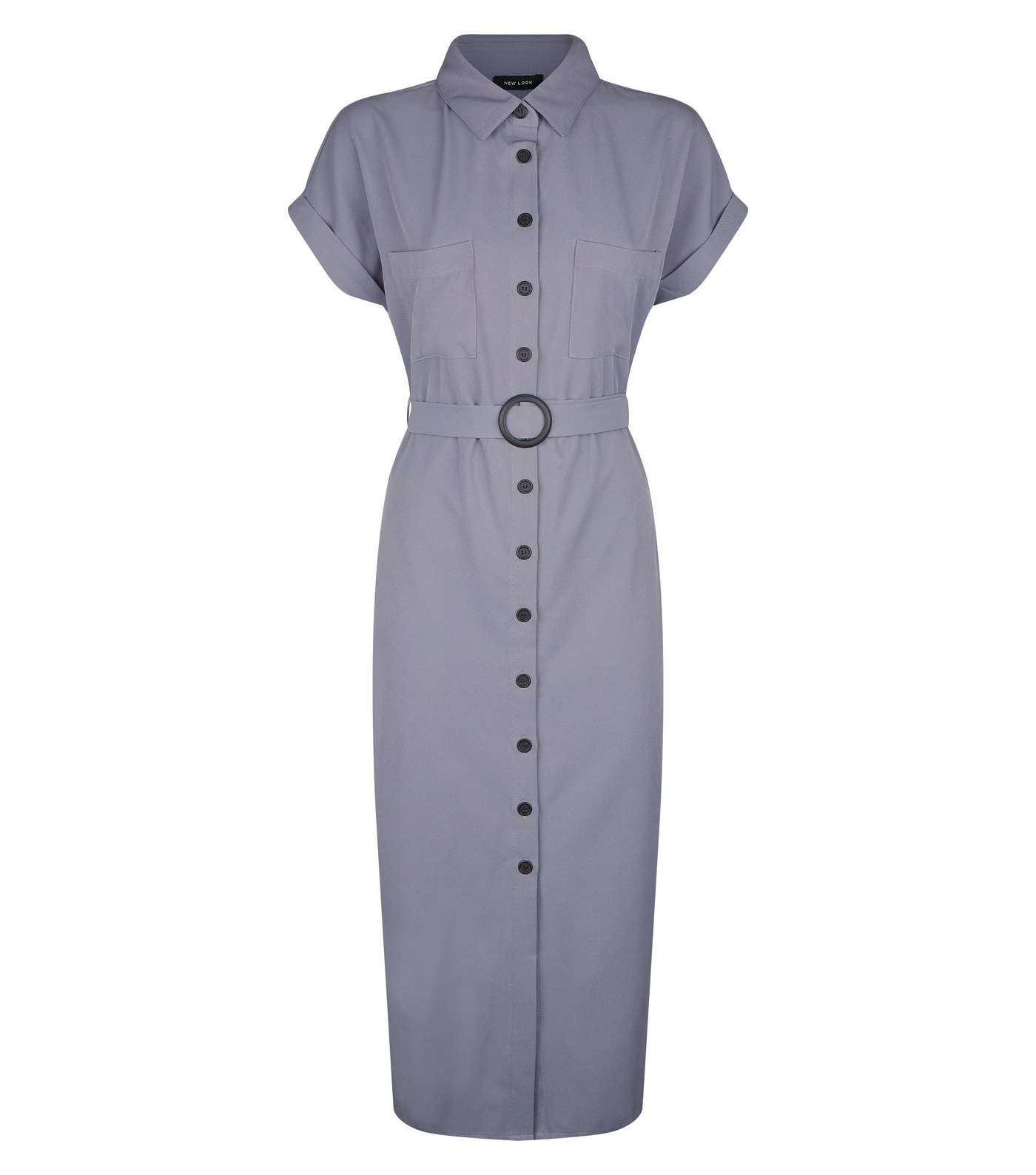 Dark Grey Button Through Midi Shirt Dress Image 4