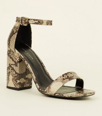 Stone Faux Snake Block Heel Sandals 