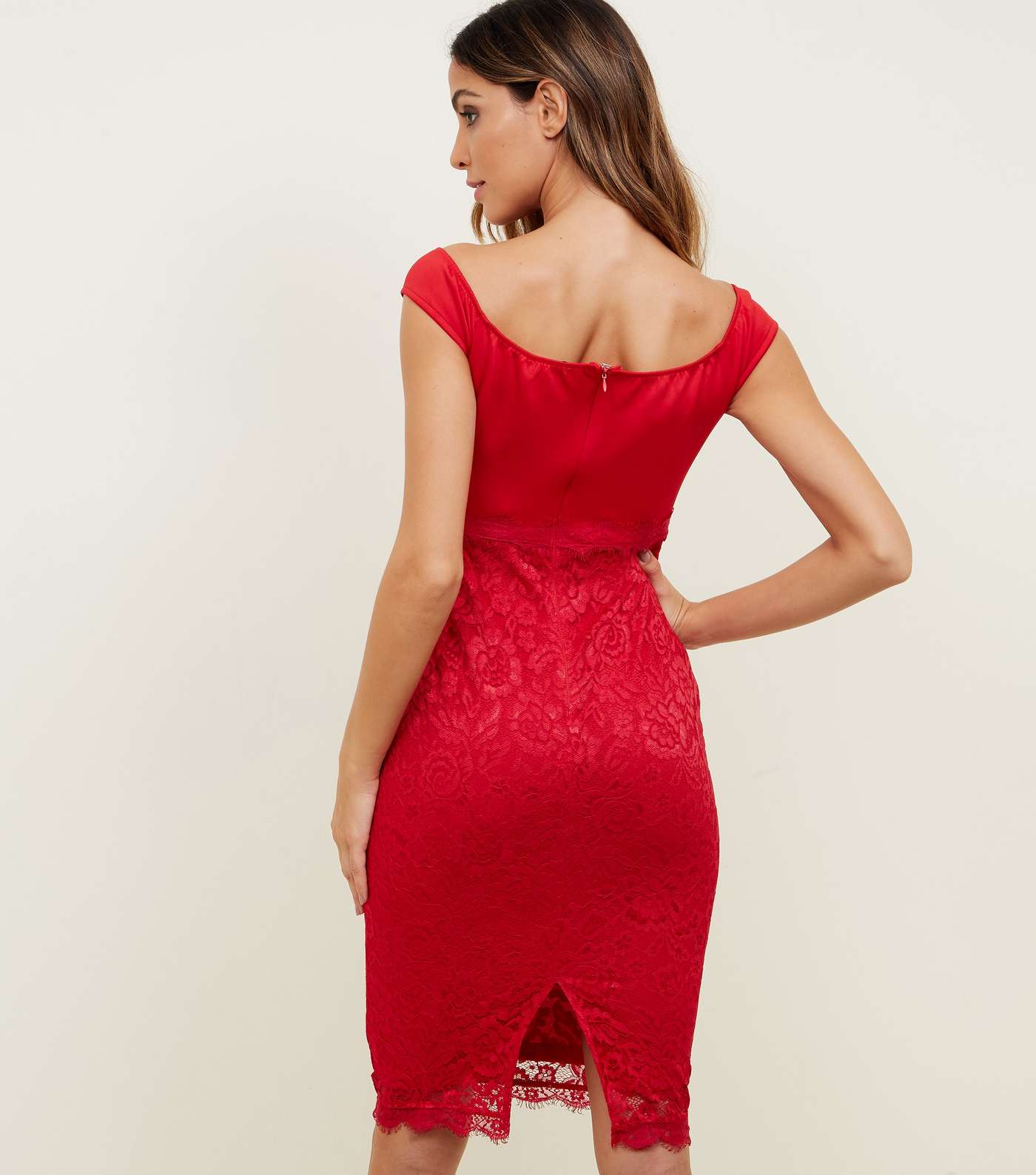 AX Paris Red Notch Neck Satin and Lace Dress Image 3