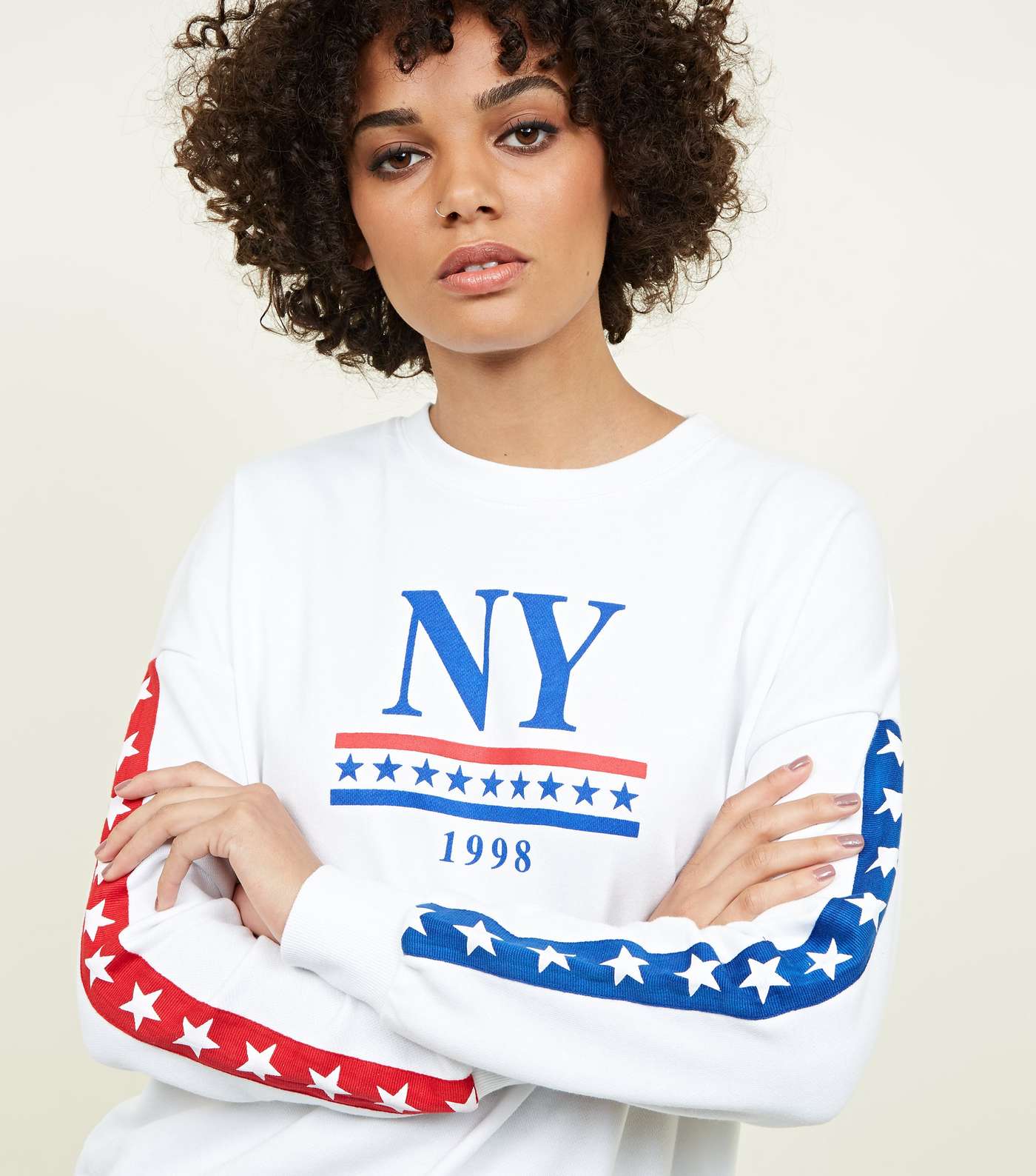 White NY Star Tape Logo Sweatshirt  Image 5