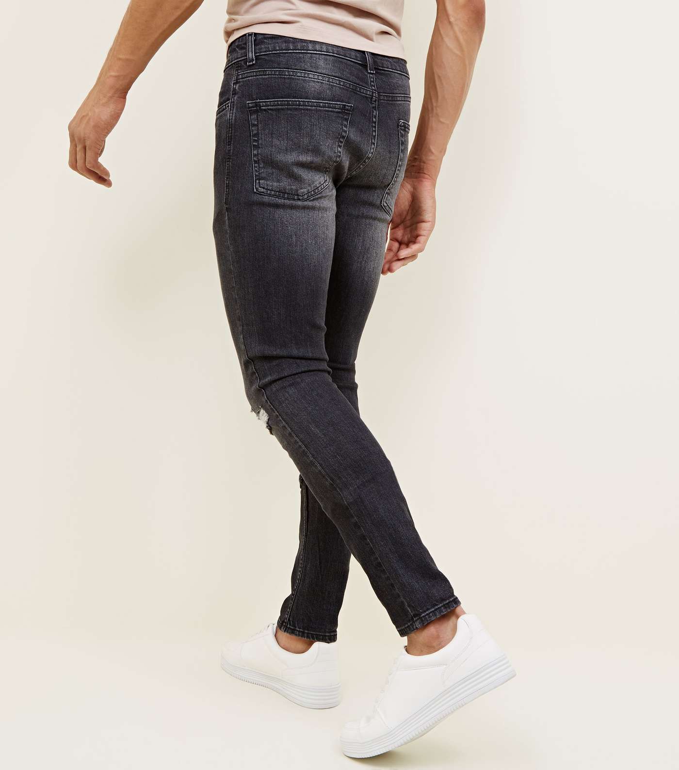 Dark Grey Abrasion Ripped Knee Skinny Jeans Image 3