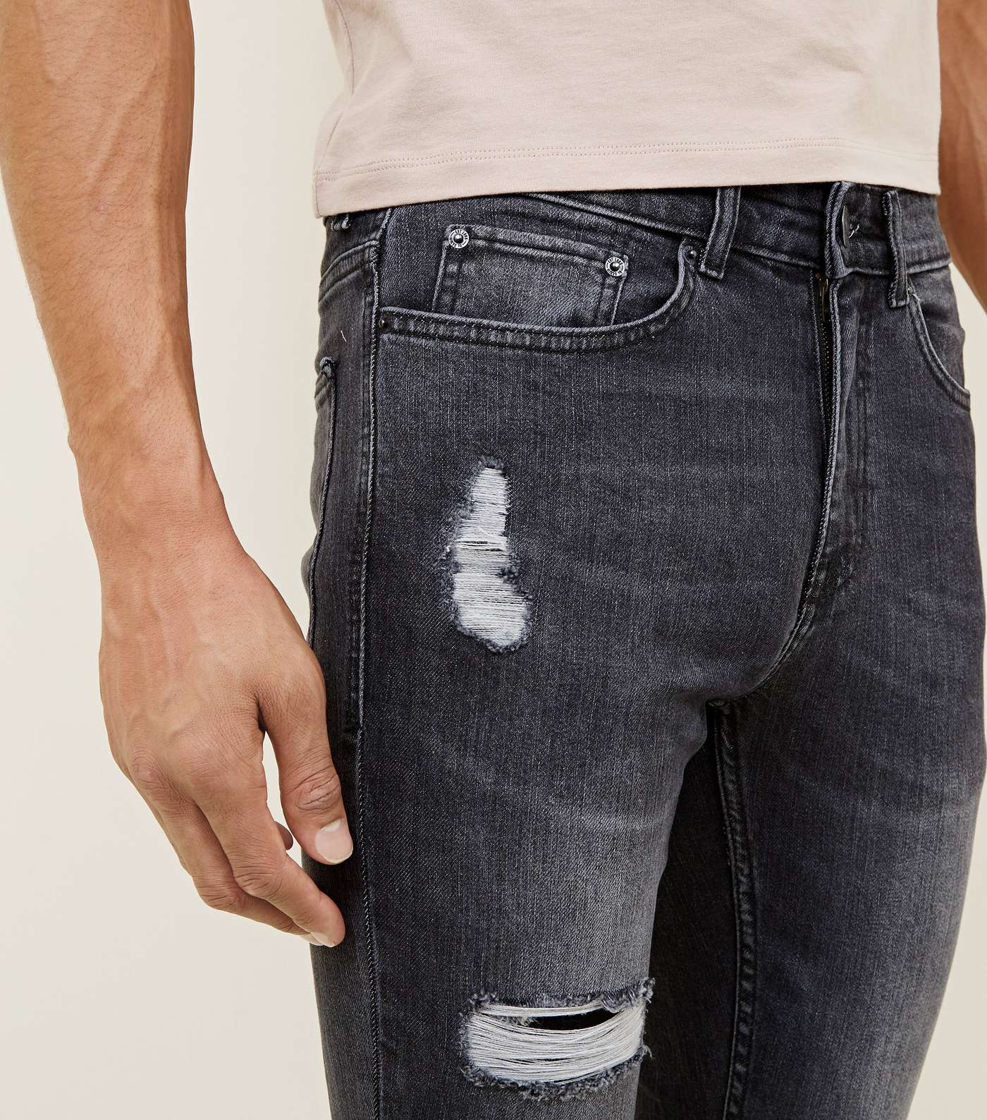 Dark Grey Abrasion Ripped Knee Skinny Jeans Image 5