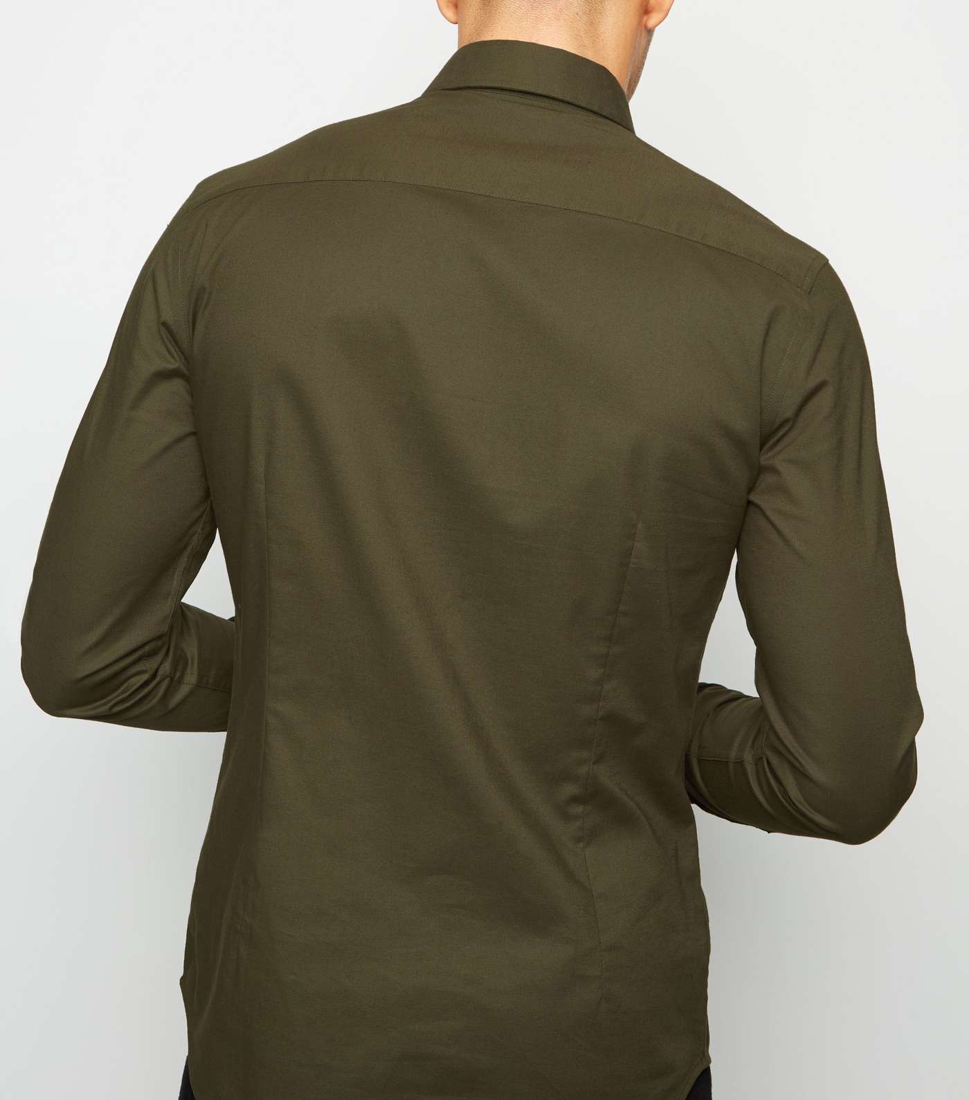 Khaki Long Sleeve Muscle Fit Oxford Shirt Image 3