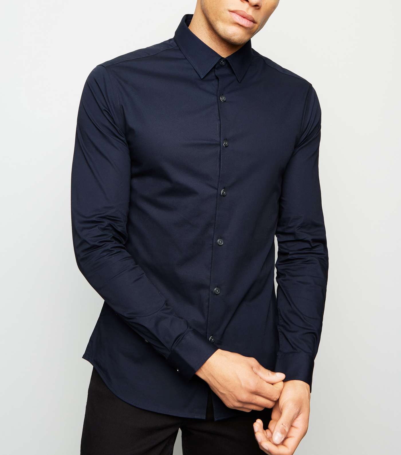 Navy Long Sleeve Muscle Fit Shirt
