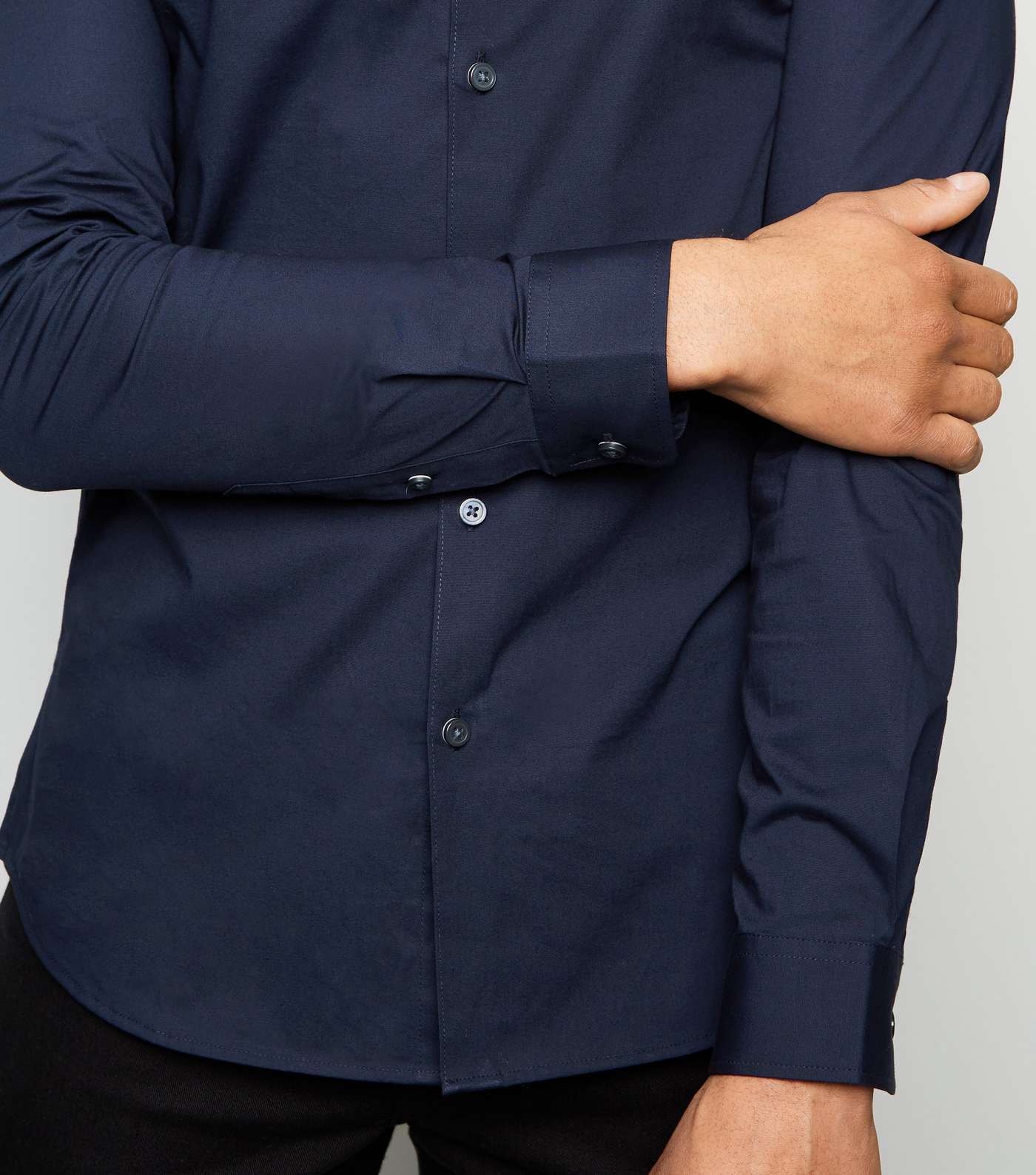 Navy Long Sleeve Muscle Fit Shirt Image 5