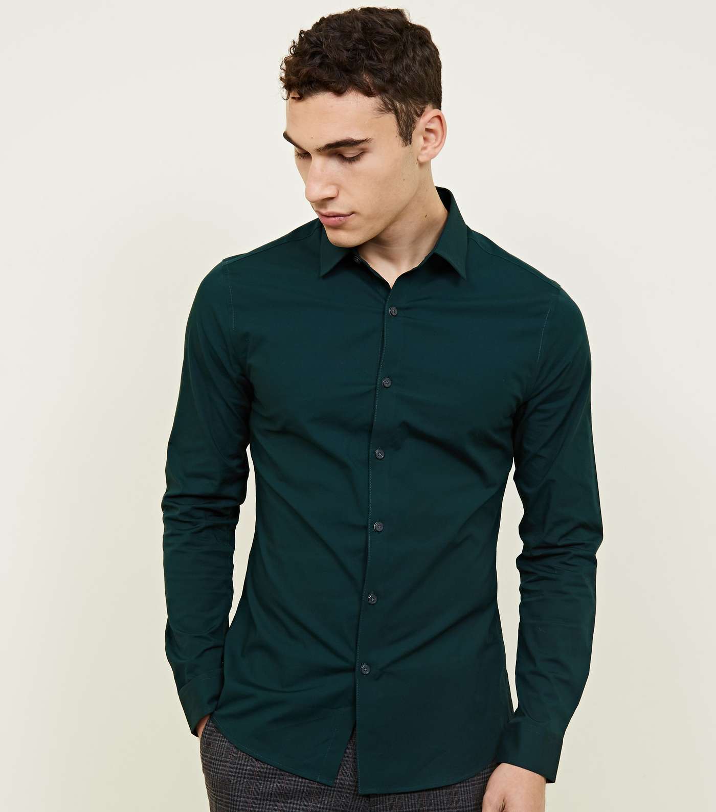 Dark Green Long Sleeve Muscle Fit Shirt