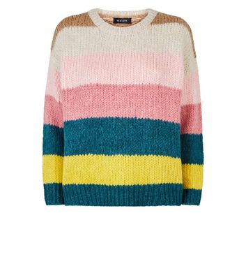 Multi Coloured Stripe Chunky Knit Jumper New Look