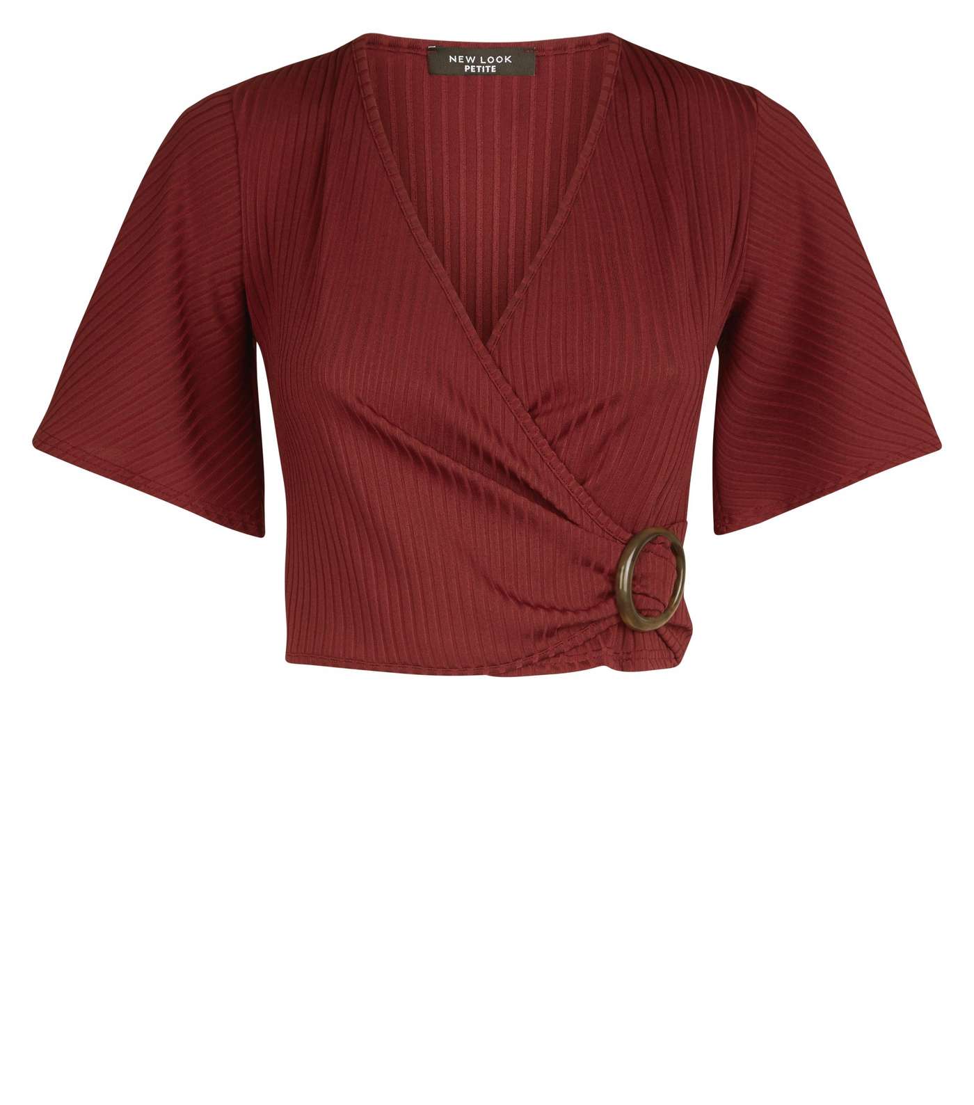 Petite Burgundy Ribbed Ring Buckle Wrap Top Image 4
