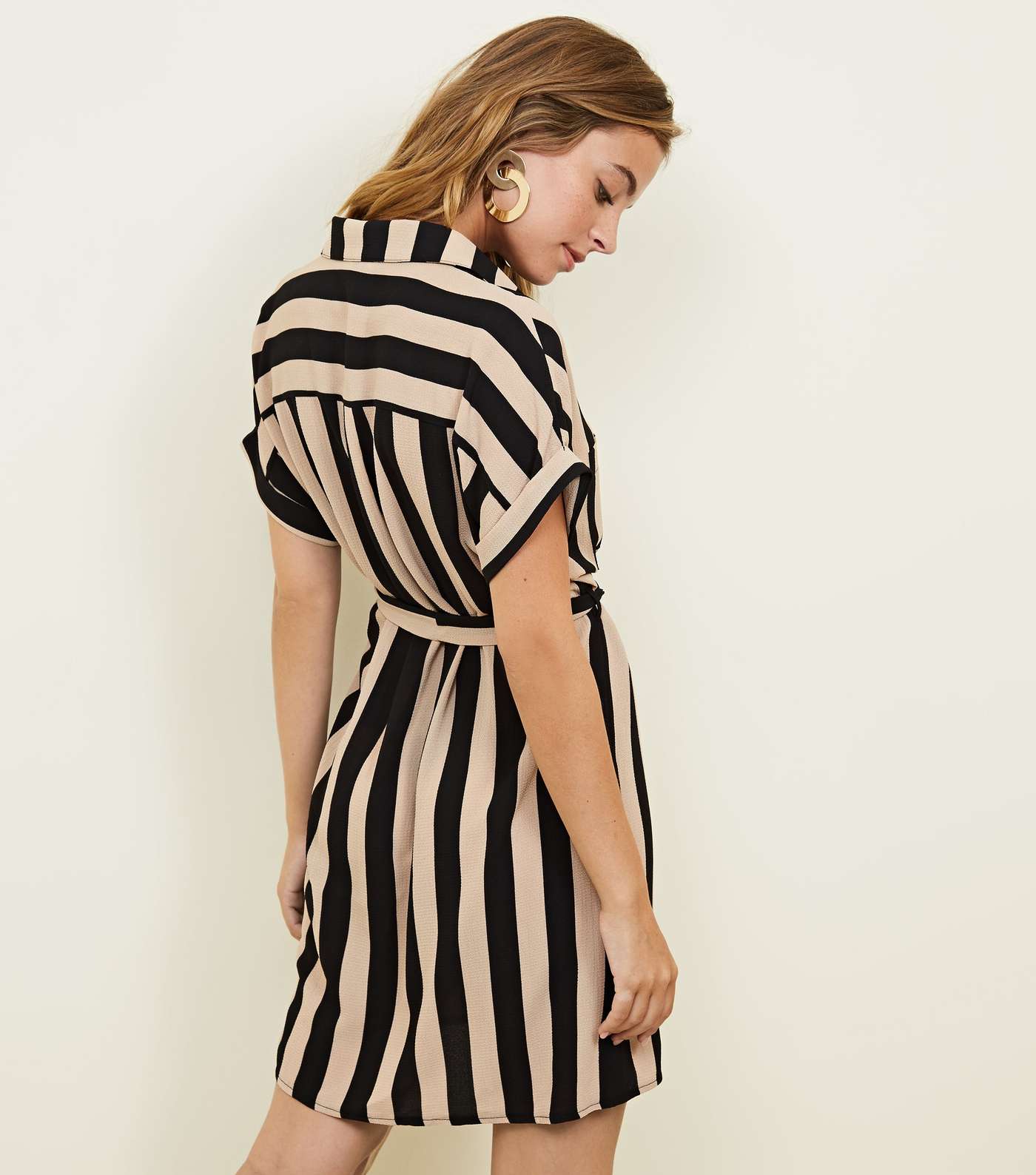Petite Tan Stripe Crepe Shirt Dress  Image 3