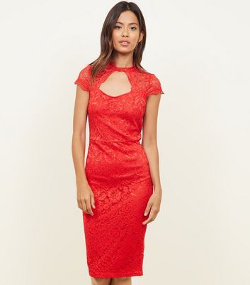 Image of AX Paris Red Lace Cut Out Bodycon Dress New Look