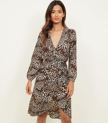 leopard print wrap dress new look