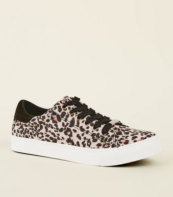 Stone Leopard Print Lace Up Trainers 