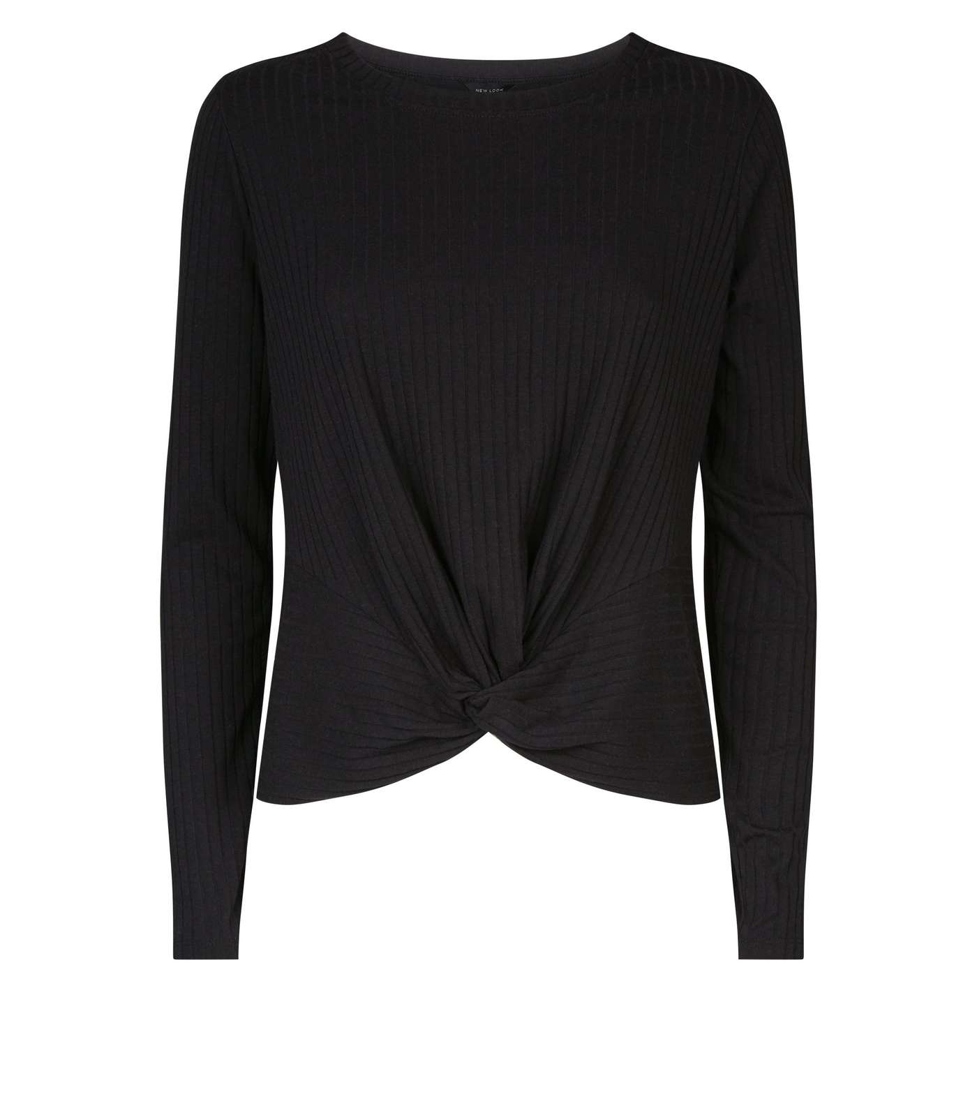 Black Ribbed Twist Front Long Sleeve Top Image 4