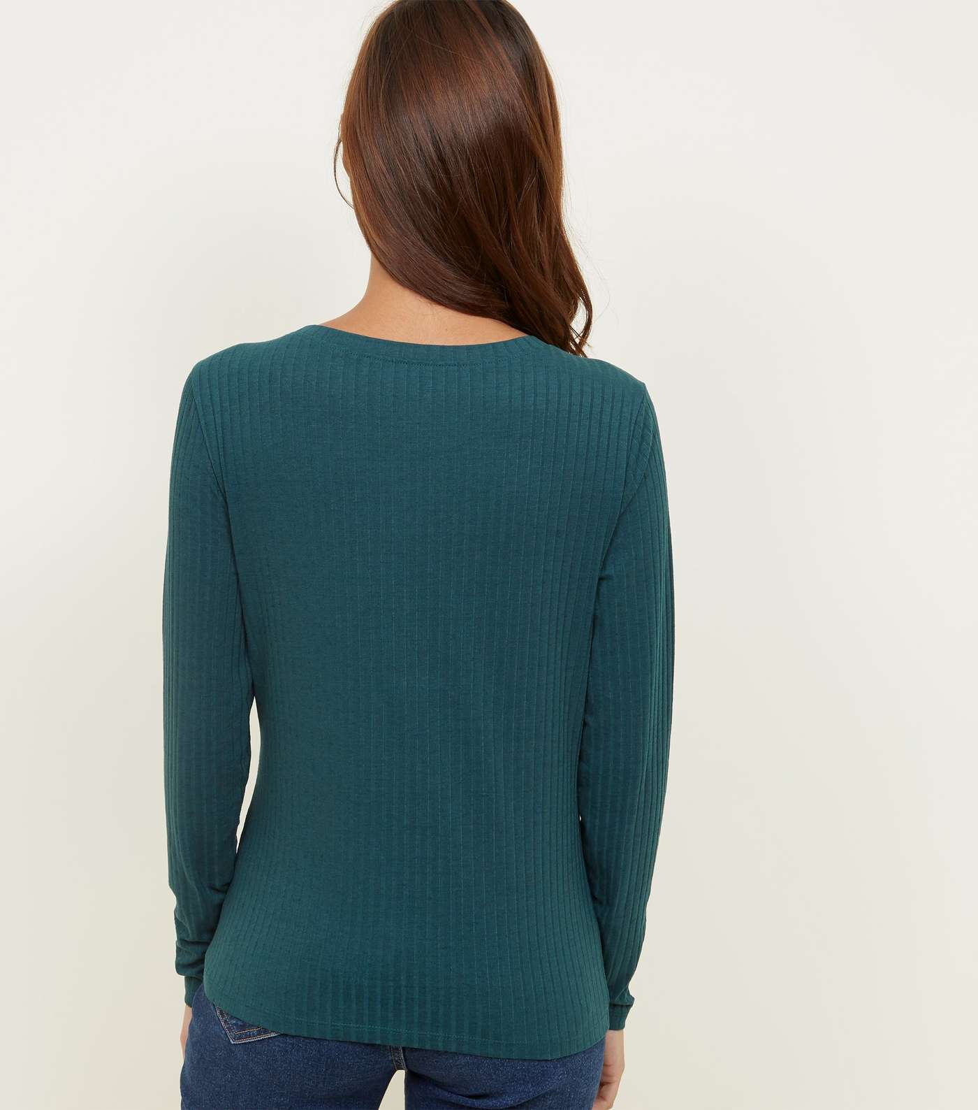 Dark Green Ribbed Twist Front Long Sleeve Top Image 3