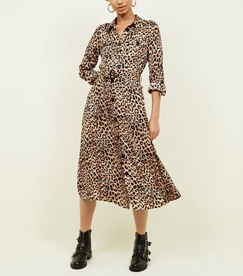 leopard print shirt dress new look