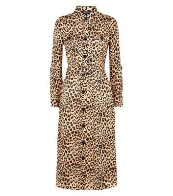 leopard print satin shirt dress