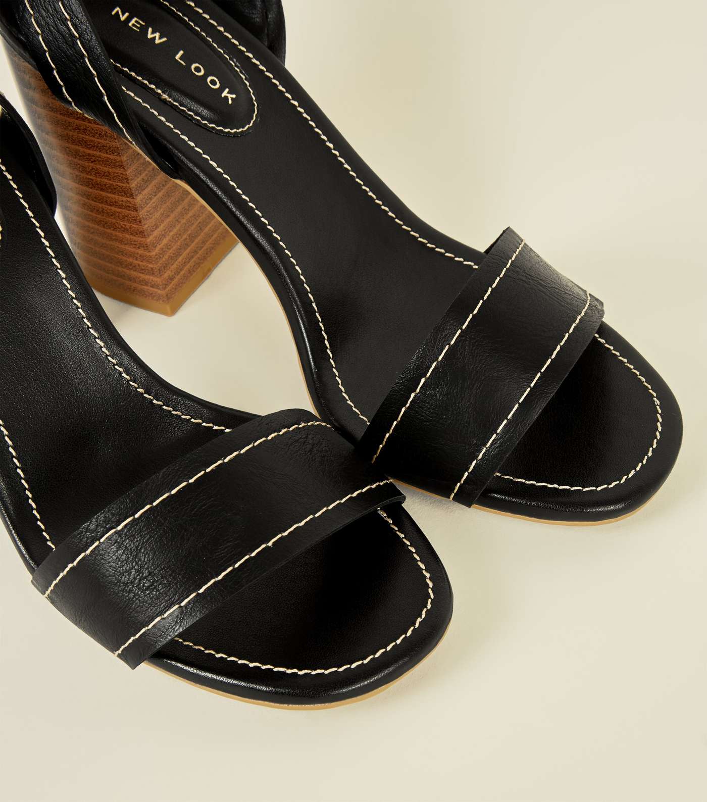 Black Contrast Stitch Block Heel Sandals Image 3