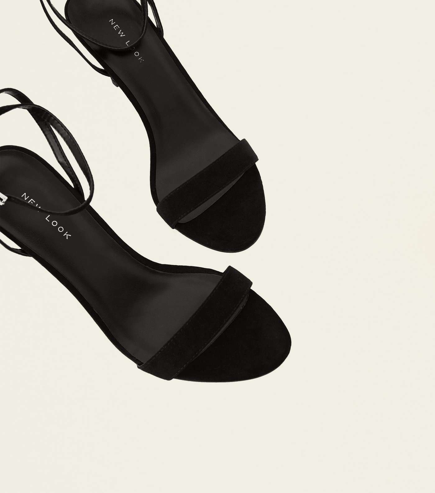 Black Suedette Strappy Stiletto Heeled Sandals  Image 4