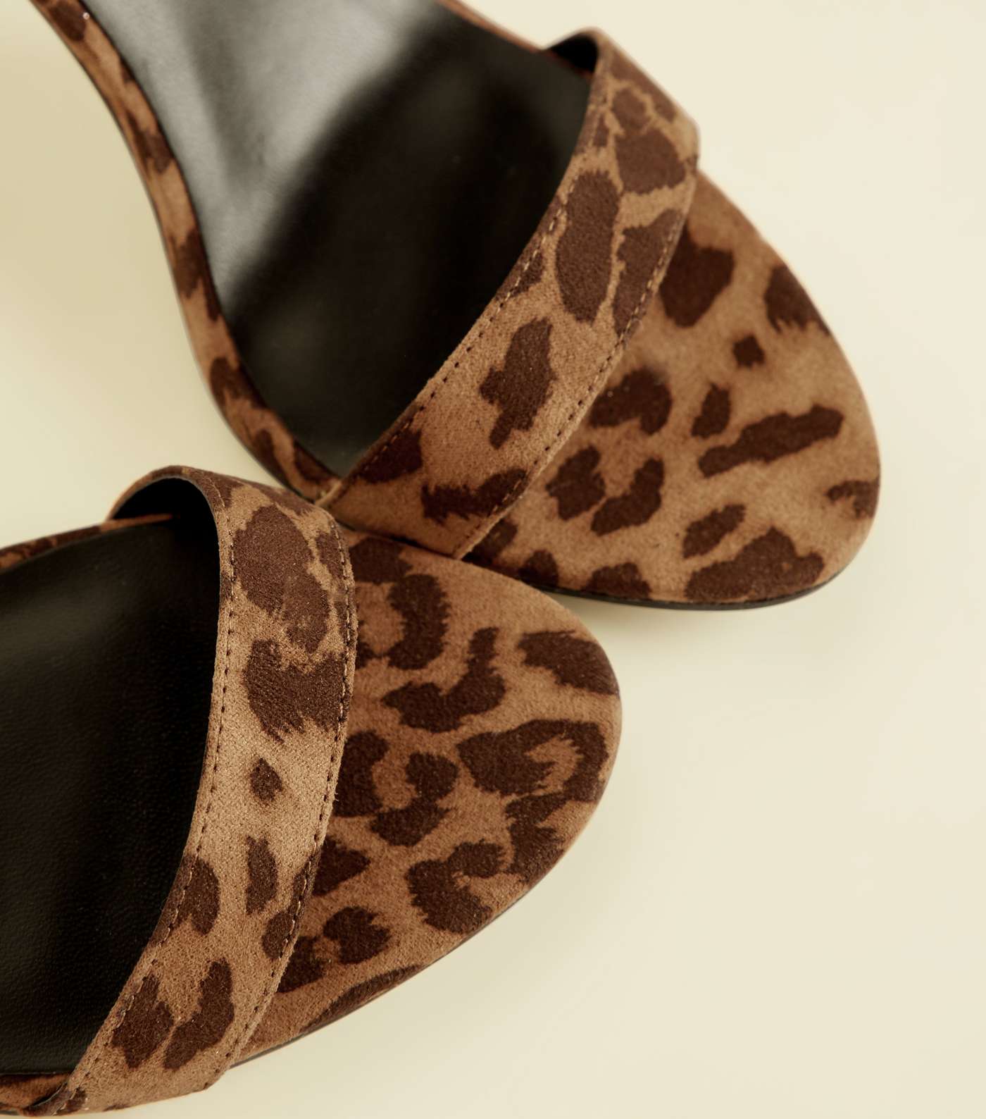 Stone Suedette Leopard Print Strappy Stiletto Heeled Sandals Image 4