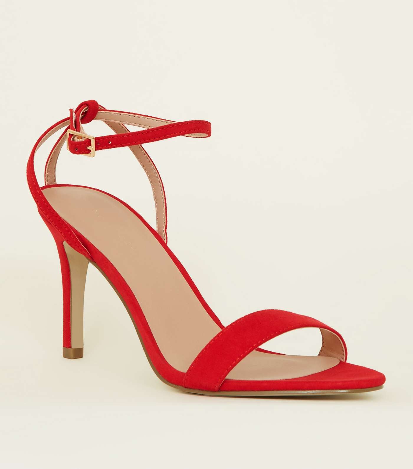 Red Suedette Strappy Stiletto Heeled Sandals