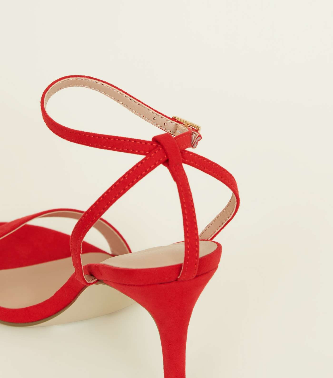 Red Suedette Strappy Stiletto Heeled Sandals Image 3