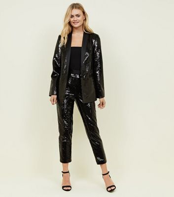 black sequin trousers