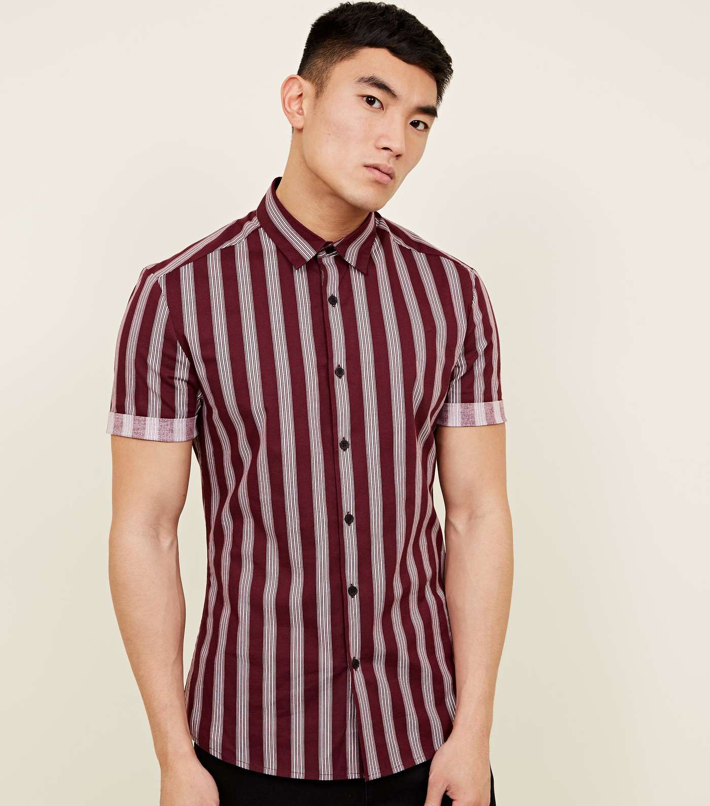 Burgundy Muscle Fit Stripe Printed Shirt