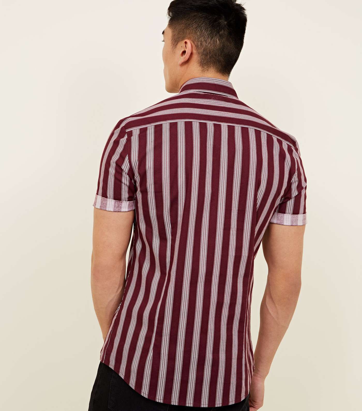 Burgundy Muscle Fit Stripe Printed Shirt Image 3