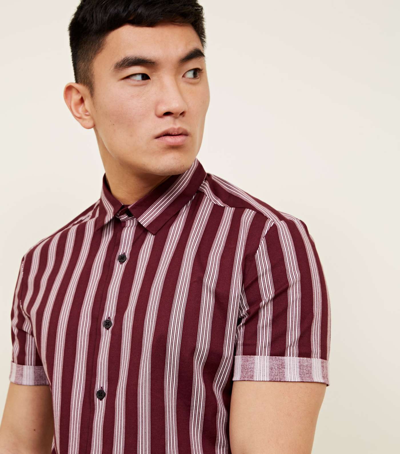Burgundy Muscle Fit Stripe Printed Shirt Image 5