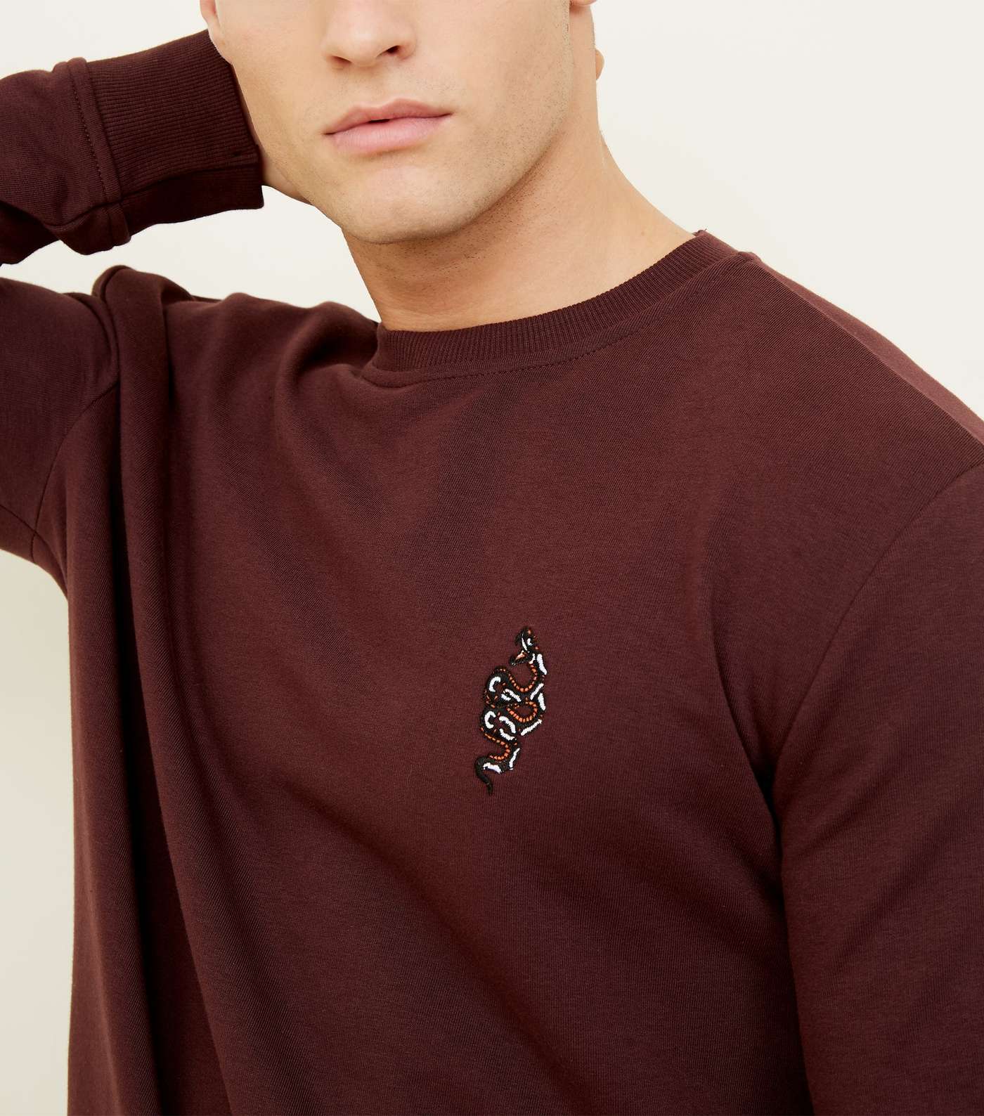 Burgundy Snake Embroidered Crew Neck Sweatshirt Image 5