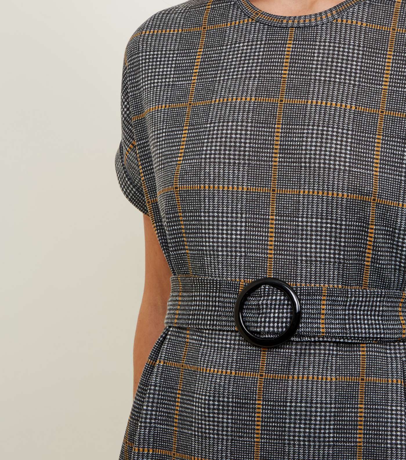 Grey Fine Knit Check Belted Tunic Top Image 5