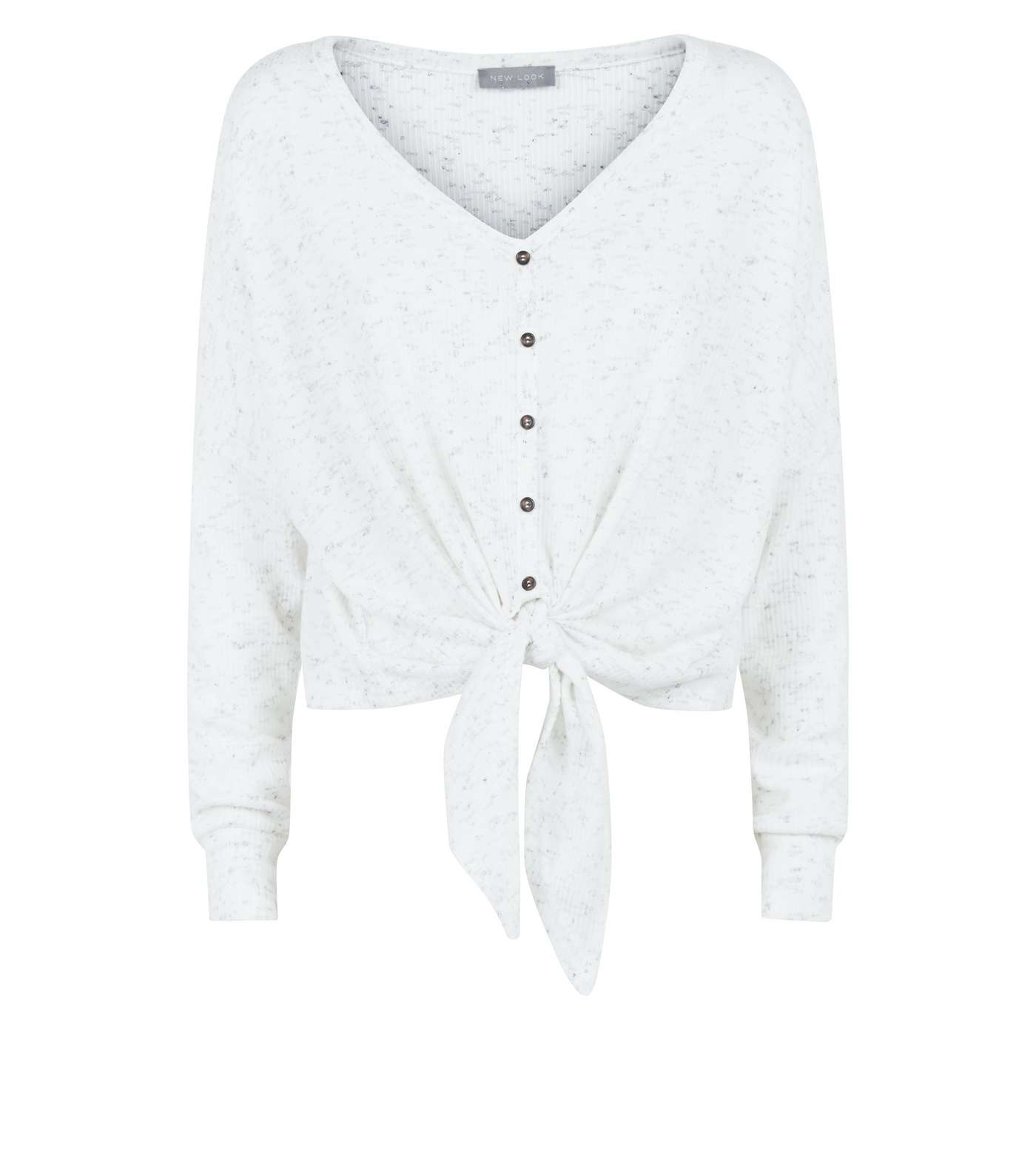 Pale Grey Brushed Rib Tie Front Pyjama Sweatshirt Image 4