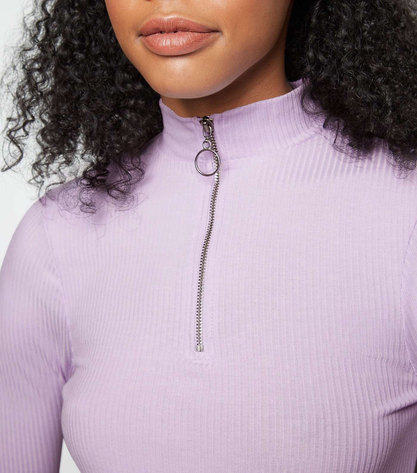 Lilac Ribbed Ring Zip High Neck Top Image 5