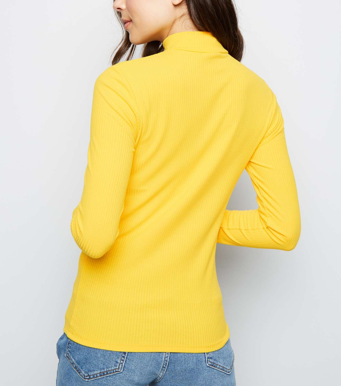 Yellow Ribbed Ring Zip High Neck Top Image 5