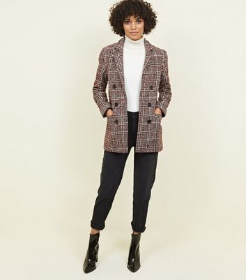 Red Check Boucle Coat New Look