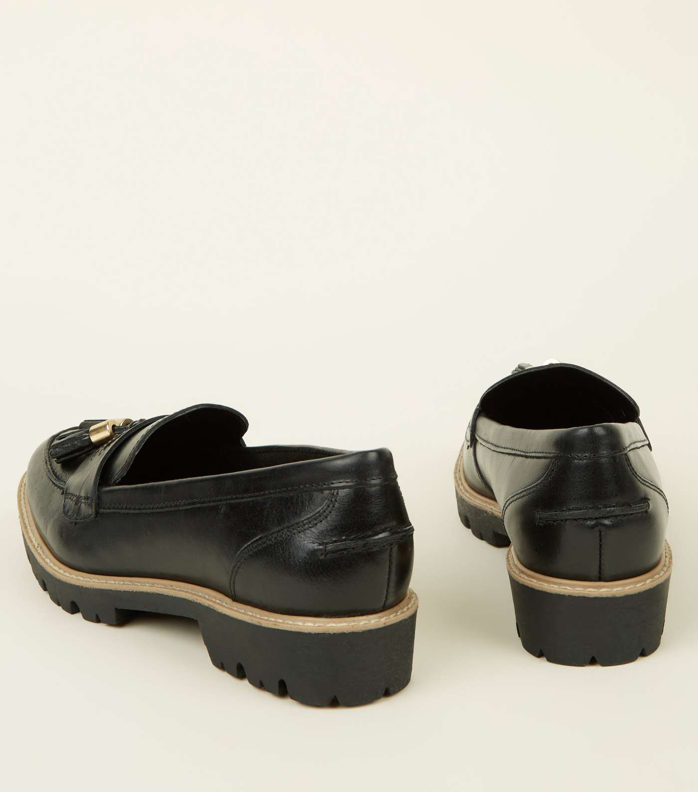 Black Leather Chunky Sole Loafers Image 3
